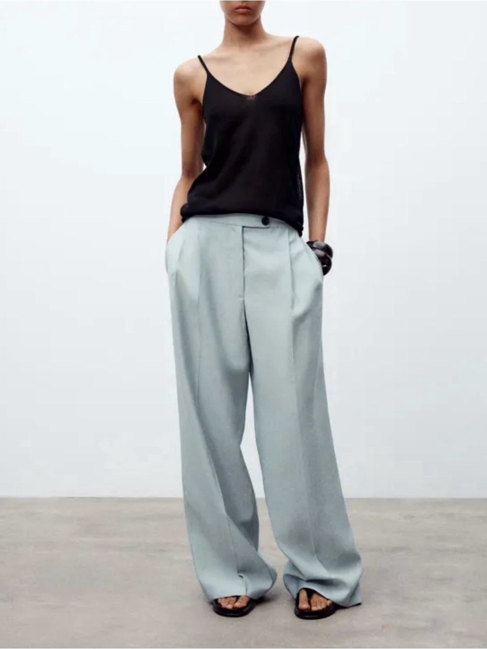 Zara Zw Collection Blue Wide-Leg Pleated High-Rise Trousers